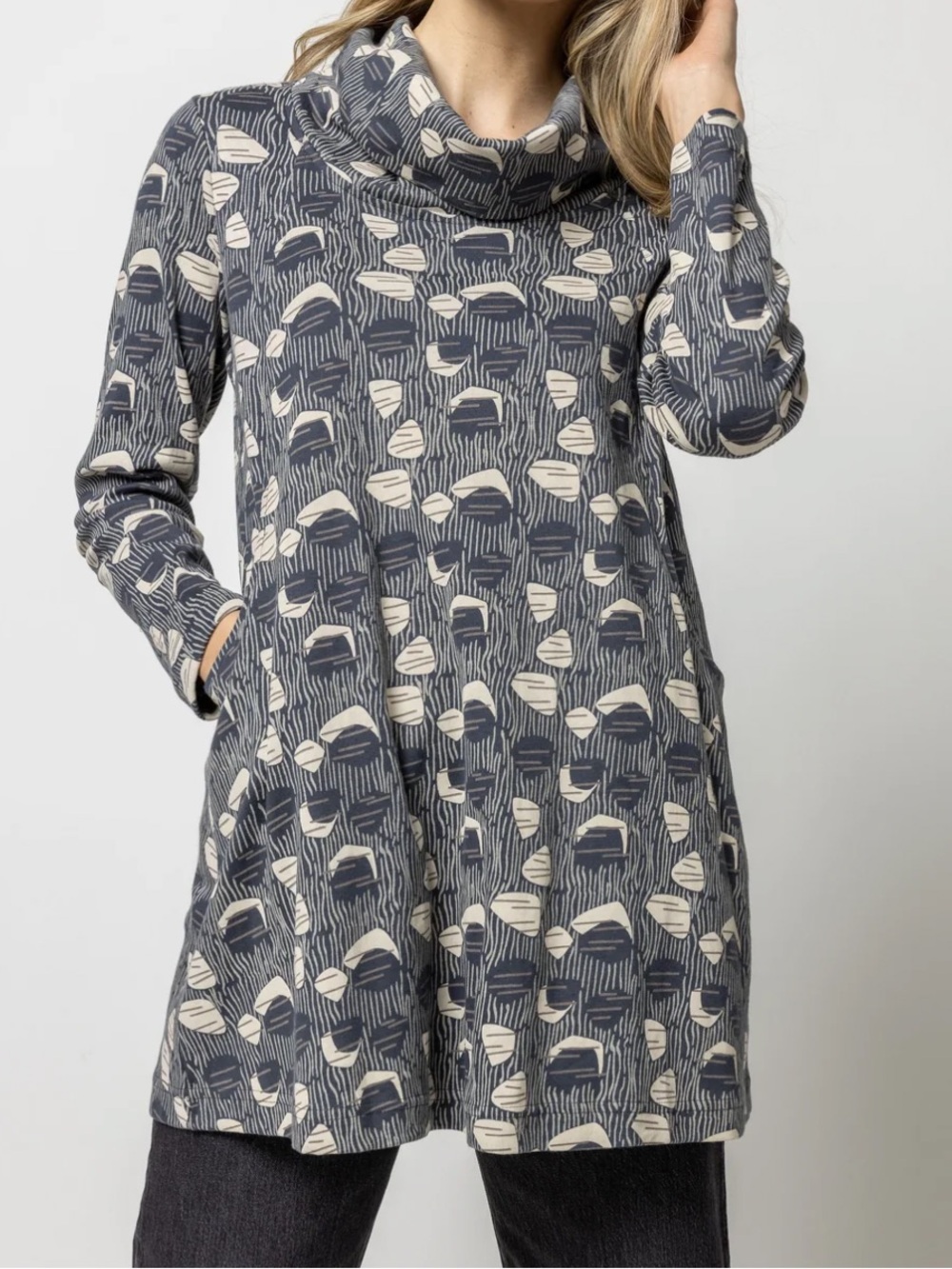 Komil 100% cotton patterned turtleneck tunic top